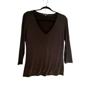 Boston Proper V-neck 3/4 Sleeve Top Blouse Size Medium Solid Black